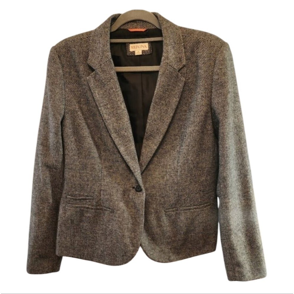 MERONA WOOL BLEND BLAZER SIZE 12 NAVY LONG SLEEVE NEVER WORN SINGLE BUTTON